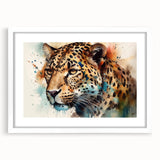 Jaguar-themed wall art design showcasing a striking black and gold illustration of a jaguar, framed with a white mat for an elegant finish, perfect for animal lovers.