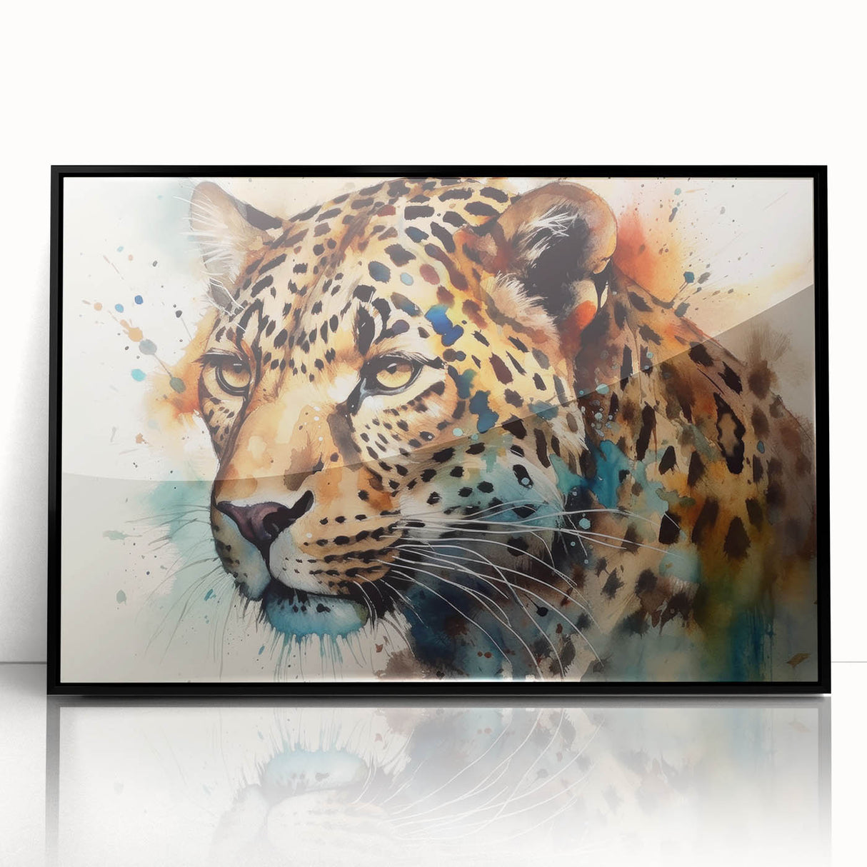 Framed wall art featuring a striking black and white jaguar design, showcasing intricate details and bold contrasts, perfect for wildlife enthusiasts and modern decor.
