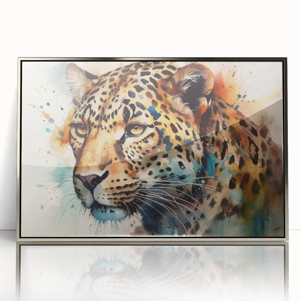 Framed wall art featuring a striking design of a jaguar in a vibrant jungle setting, showcasing intricate details and bold colors, perfect for wildlife enthusiasts.