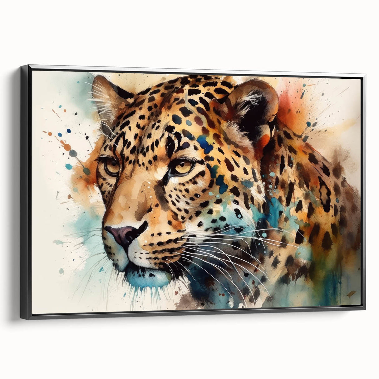Framed canvas wall art depicting a striking black and white jaguar design, showcasing intricate details and bold contrasts, perfect for wildlife enthusiasts and modern decor.
