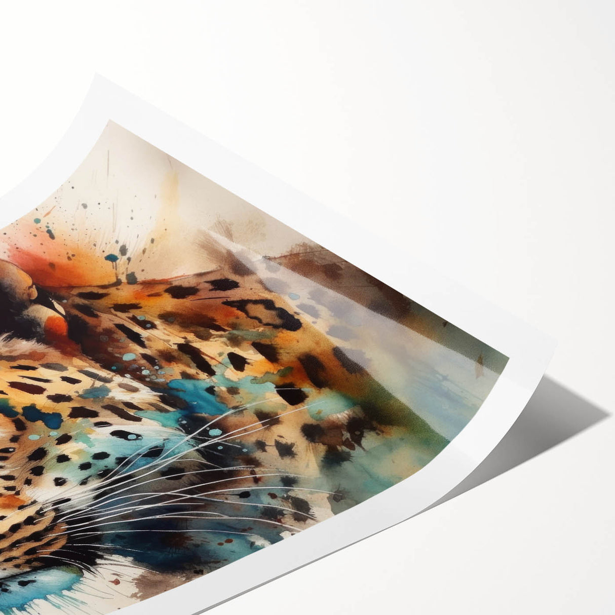 Jaguar wall art design showcasing a vibrant, colorful depiction of the majestic animal in a natural setting, rolled for easy display and shipping. Perfect for wildlife enthusiasts and home decor.