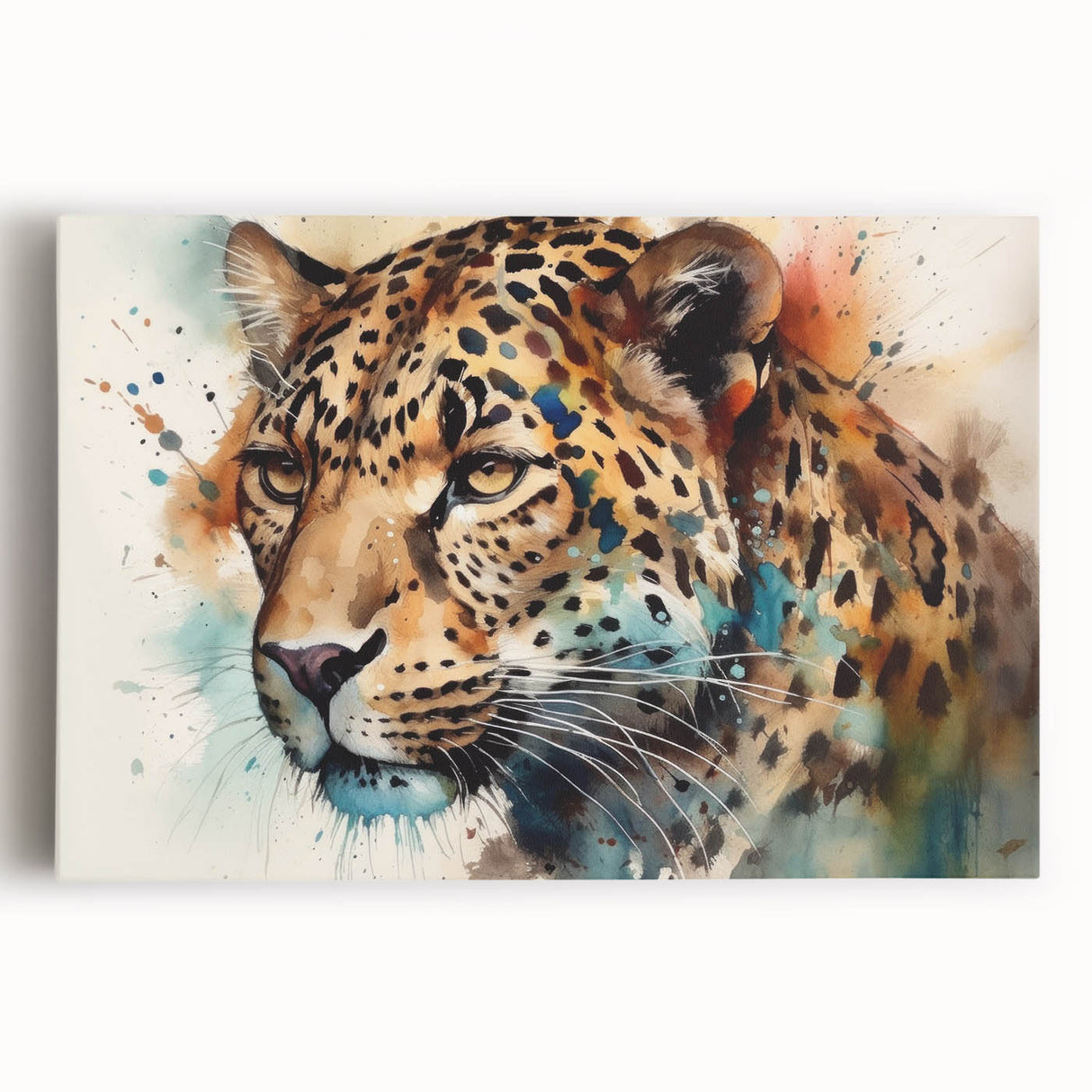 Vibrant stretched canvas wall art showcasing a majestic jaguar in a lush jungle setting, emphasizing rich colors and intricate details, perfect for wildlife enthusiasts.