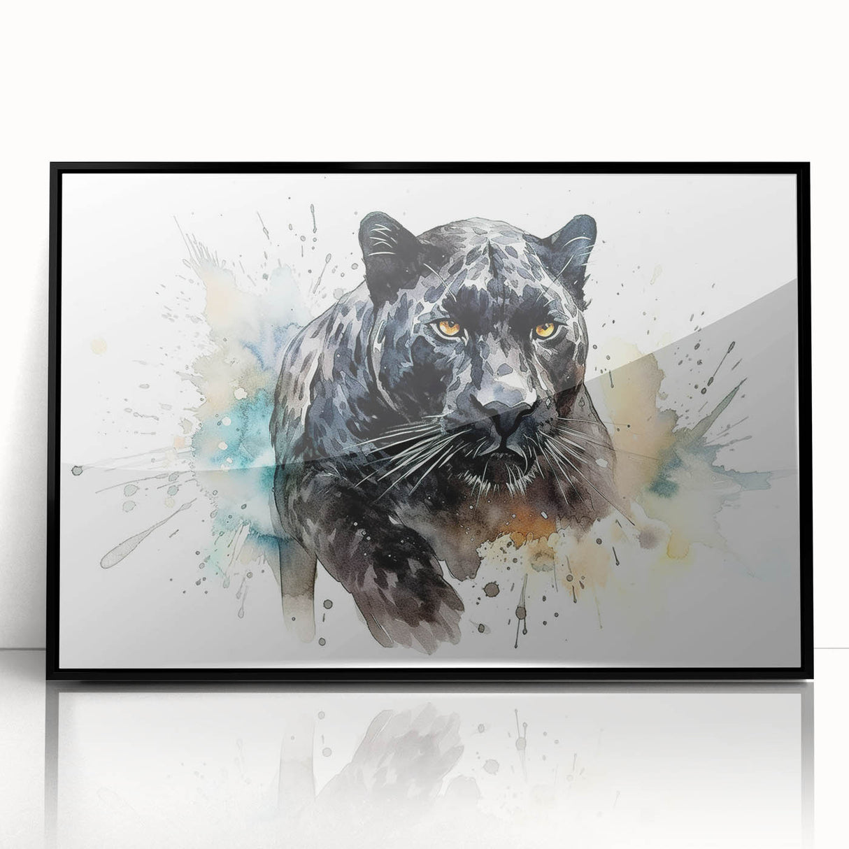 Framed wall art featuring a striking black and white jaguar design from the "A Wild Life" collection, showcasing intricate details and a modern aesthetic, perfect for animal lovers and home decor enthusiasts.
