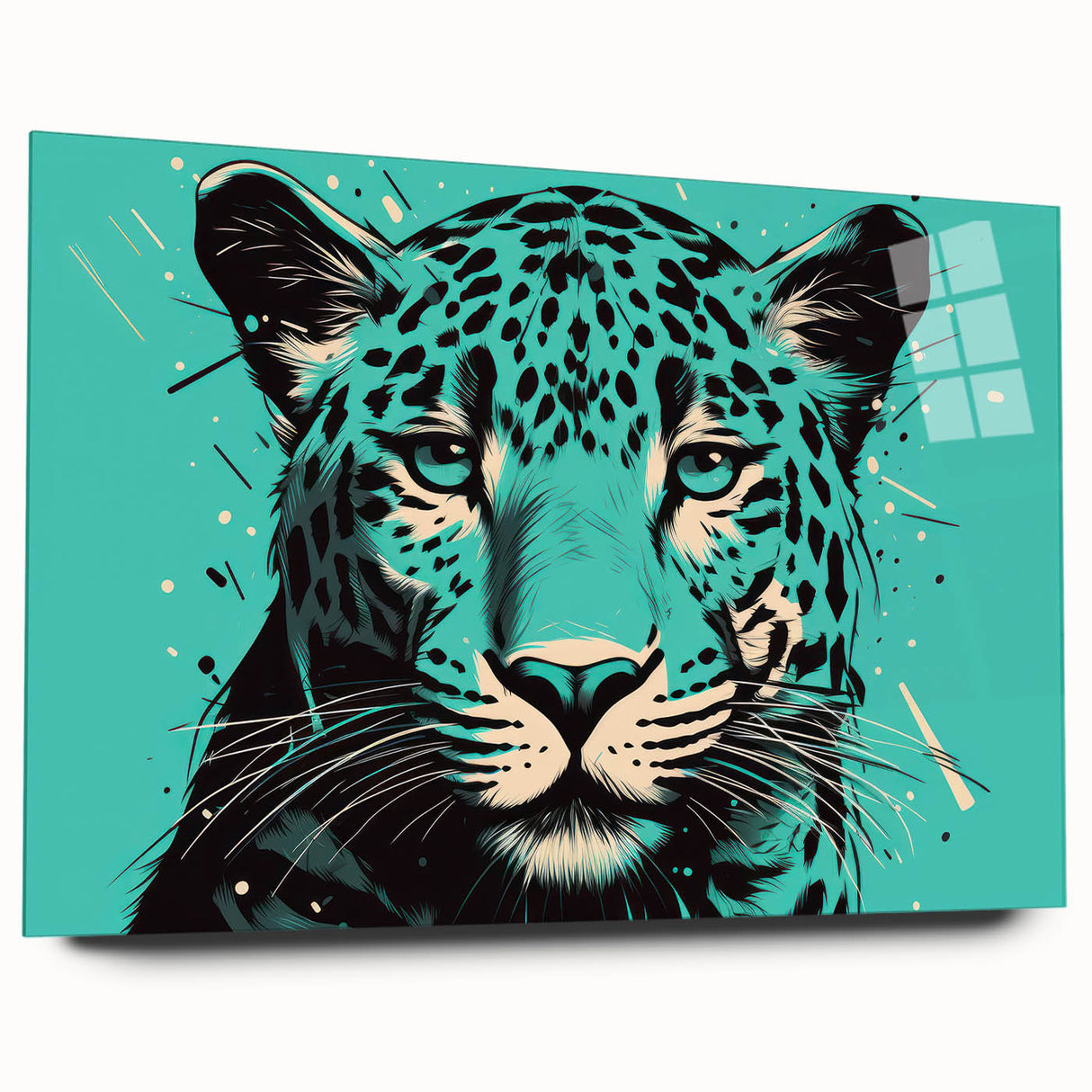 Jaguar wall art design showcasing a striking acrylic glass finish, featuring a vibrant side view of the majestic animal, perfect for wildlife enthusiasts’ decor.