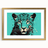 Jaguar-themed wall art collection framed in gold, showcasing a majestic jaguar in a lush green jungle setting, perfect for wildlife enthusiasts and home decor.