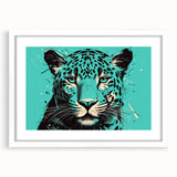 Jaguar-themed wall art collection framed with a white mat, showcasing a vibrant and artistic design that captures the essence of wildlife, perfect for home decor.