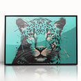 Framed wall art featuring a striking black and white jaguar design, showcasing intricate details and bold lines, perfect for wildlife enthusiasts and modern decor.