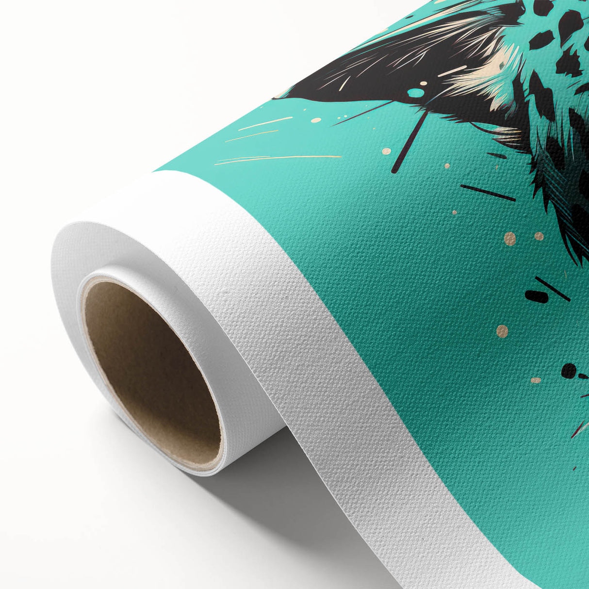 Vibrant rolled canvas showcasing a striking jaguar design, ideal for wildlife enthusiasts. The artwork features bold colors and intricate details, perfect for home decor.