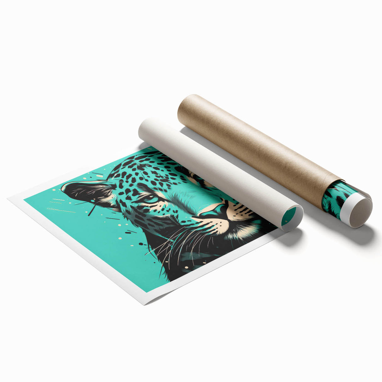 Jaguar wall art print showcasing a vibrant and detailed design of a jaguar in its natural habitat, rolled for easy display and shipping. Perfect for animal lovers.