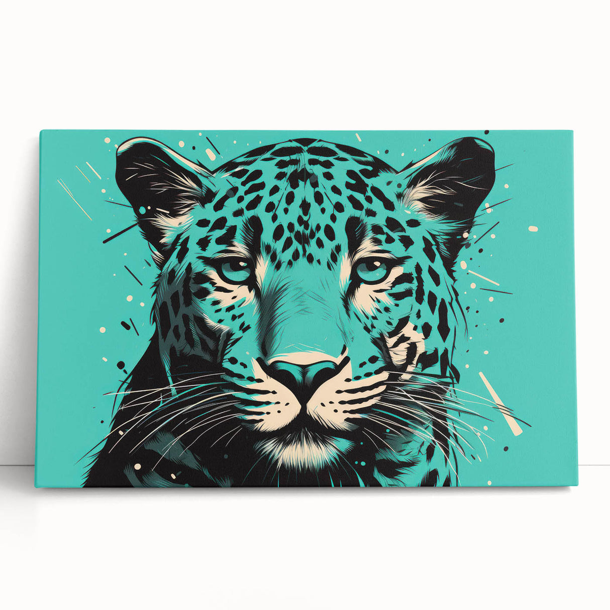 Stretched canvas wall art showcasing a vibrant jaguar design, perfect for wildlife enthusiasts, featuring rich colors and intricate details, ideal for home decor.