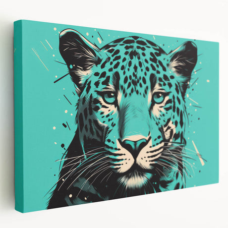 Stretched canvas wall art showcasing a striking side view of a jaguar in a lush jungle setting, perfect for wildlife enthusiasts and modern decor. The vibrant colors and intricate details bring the beauty of nature into any room, enhancing the aesthetic appeal of your space.