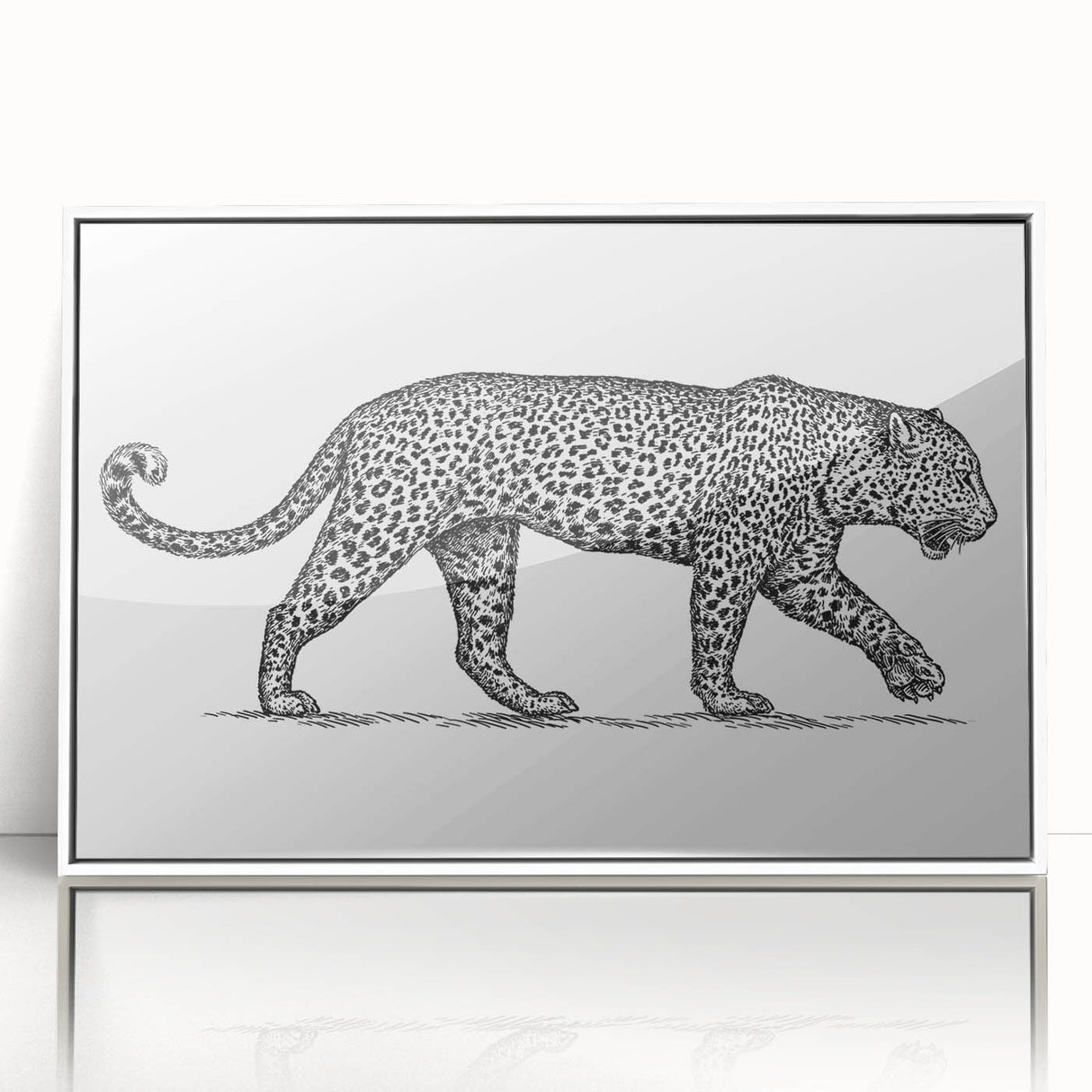 Framed wall art featuring a striking jaguar design against a white background, showcasing vibrant colors and intricate details, perfect for wildlife enthusiasts.
