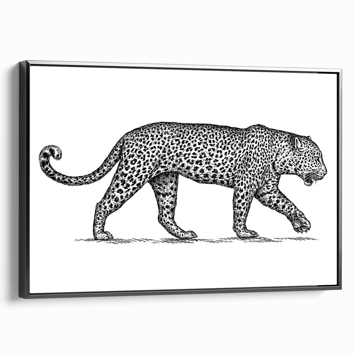 Framed wall art featuring a striking black jaguar design, showcasing intricate details and vibrant colors, perfect for animal lovers and modern decor enthusiasts.