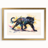 Jaguar wall art framed print showcasing a striking gold mat and modern design, perfect for animal lovers and home decor enthusiasts. Ideal for adding a bold touch to any room.