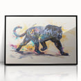 Framed wall art featuring a striking black and white jaguar design, showcasing intricate details and textures, perfect for wildlife enthusiasts and modern decor.