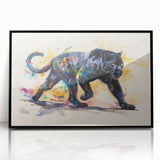 Framed wall art featuring a striking black and white jaguar design, showcasing intricate details and textures, perfect for wildlife enthusiasts and modern decor.