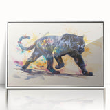 Framed wall art featuring a striking jaguar design, showcasing vibrant colors and detailed textures, ideal for adding a bold wildlife aesthetic to any space.
