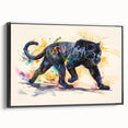 Framed canvas wall art showcasing a striking black jaguar design, highlighting intricate details and textures, ideal for modern home decor.