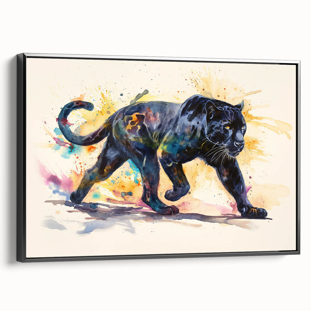 Framed canvas wall art showcasing a striking black jaguar design, highlighting intricate details and textures, ideal for modern home decor.
