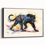 Framed canvas wall art showcasing a striking black jaguar design, highlighting intricate details and textures, ideal for modern home decor.