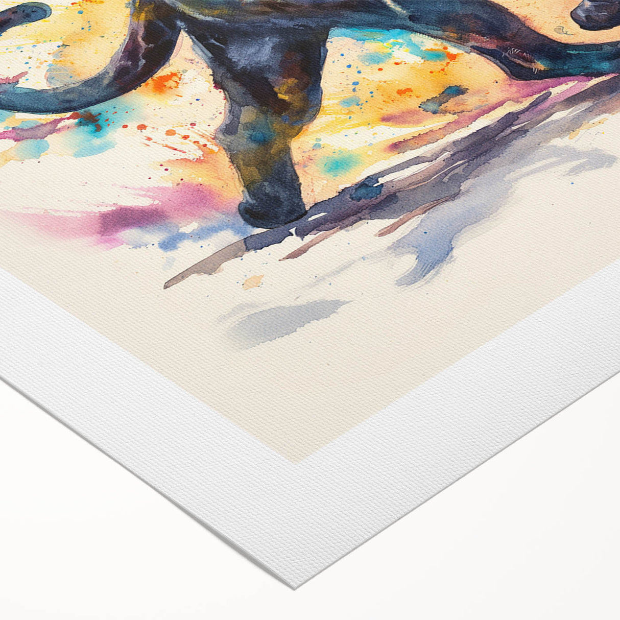 Jaguar wall art design on rolled canvas, showcasing vibrant colors and intricate patterns, perfect for wildlife enthusiasts and home decor. Packaged securely in a cardboard tube for safe delivery.