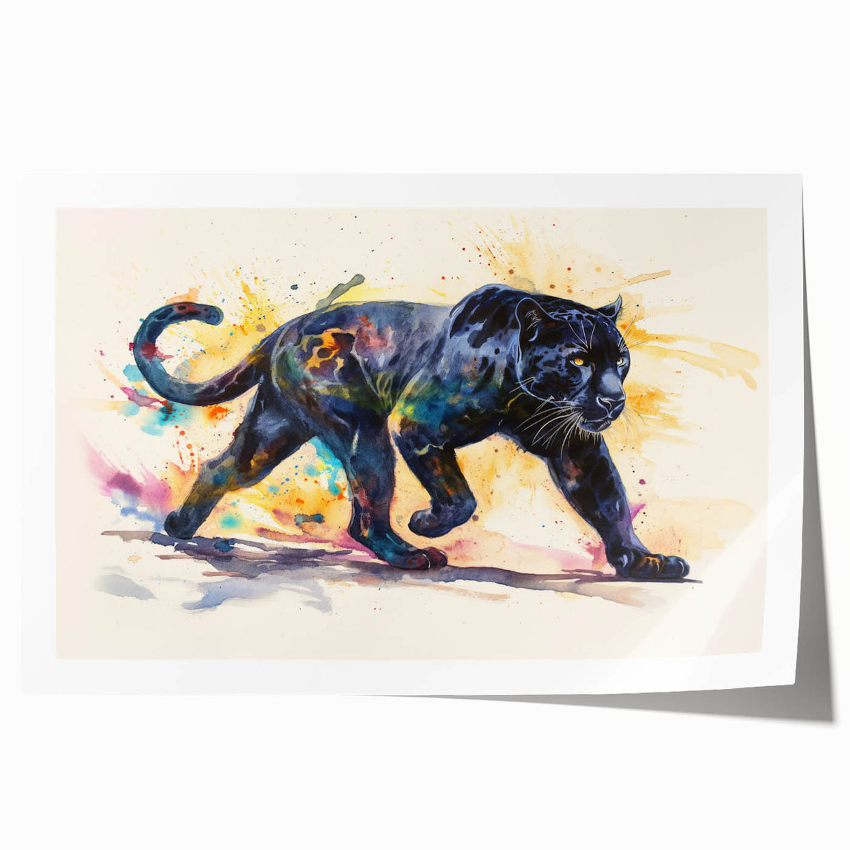 Jaguar wall art design featuring a vibrant and detailed illustration of a jaguar in a lush jungle setting, perfect for animal lovers and home decor enthusiasts.