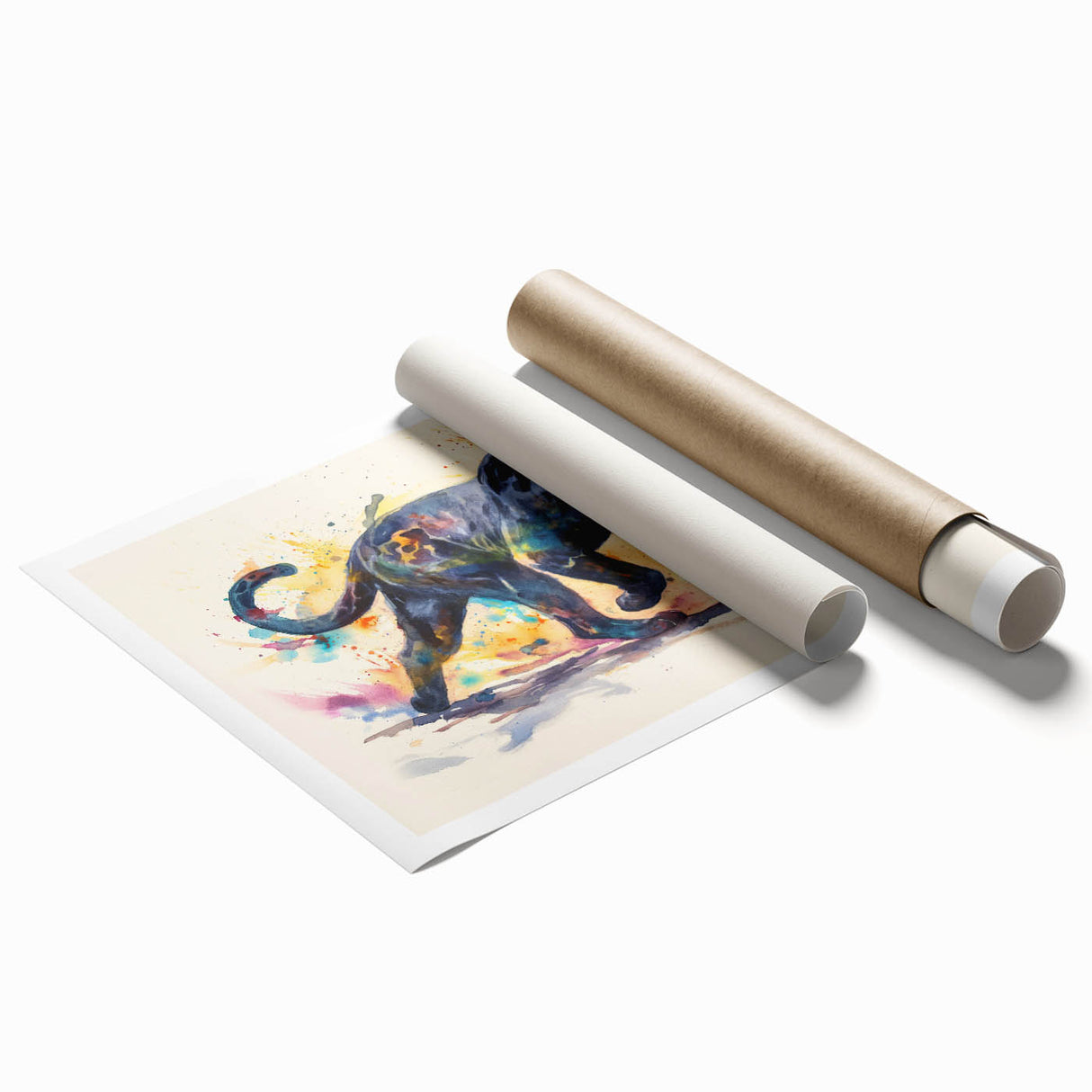 Rolled print showcasing a striking jaguar design from the Wild Life collection, featuring vibrant colors and intricate details, perfect for animal art enthusiasts.