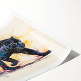 Vibrant jaguar wall art print showcasing a striking design featuring a detailed jaguar illustration against a lush green jungle background, perfect for wildlife enthusiasts.