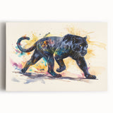 Stretched canvas wall art featuring a striking front view of a majestic jaguar, showcasing its vibrant fur patterns and intense gaze, perfect for wildlife decor enthusiasts.