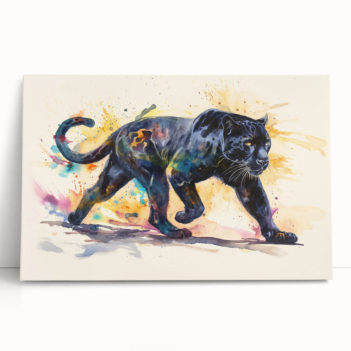 Vibrant stretched canvas wall art featuring a striking jaguar design, showcasing intricate details and rich colors, perfect for wildlife enthusiasts and home decor.