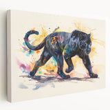 Stretched canvas wall art of a jaguar design showcasing vibrant colors and intricate details, perfect for wildlife enthusiasts and home decor accents.
