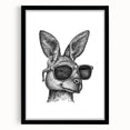 Framed wall art featuring a kangaroo design from the Animals A Wild Life collection, showcased in a sleek black frame with a mat, ideal for nature-themed decor.