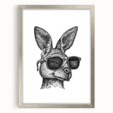 Framed wall art featuring a stylish kangaroo design from the "Animals: A Wild Life" collection, with a silver frame and mat, showcasing a modern aesthetic for home decor.