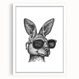 Kangaroo-themed wall art design in a sleek white frame with matting, showcasing a vibrant, colorful illustration of a kangaroo, perfect for wildlife lovers.