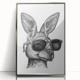 Framed acrylic wall art featuring a kangaroo design from the "Animals A Wild Life" collection, showcasing vibrant colors and a sleek silver frame, perfect for home decor.