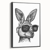Framed canvas wall art featuring a side view of a kangaroo design against a black background, ideal for nature-themed decor, showcasing vibrant colors and intricate details. Perfect for animal lovers and home decoration enthusiasts.