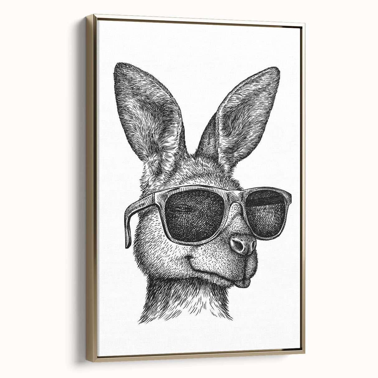 Framed wall art featuring a gold-accented kangaroo design, showcasing intricate details and vibrant colors, perfect for animal lovers and modern decor.