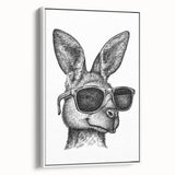 Framed wall art featuring a kangaroo design, showcasing vibrant colors and intricate details, displayed against a white background for a modern aesthetic. Ideal for animal lovers and home decor enthusiasts.