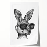 Vibrant kangaroo wall art print showcasing a stylized design in earthy tones, perfect for wildlife enthusiasts and home decor, rolled and ready for framing.
