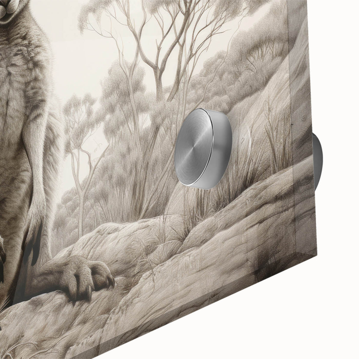 Close-up of a vibrant acrylic glass wall art piece featuring a stylized kangaroo design, showcasing intricate colors and textures, perfect for wildlife enthusiasts.