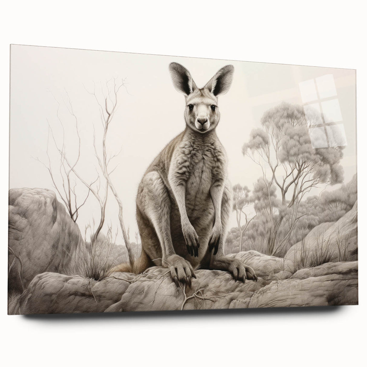 Acrylic wall art showcasing a vibrant kangaroo design from the 'Animals A Wild Life' collection, featuring a side view against a clean background, ideal for animal lovers.
