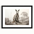 Framed wall art featuring a kangaroo design in a black frame with a white mat, showcasing a modern and playful aesthetic, ideal for animal lovers' decor.