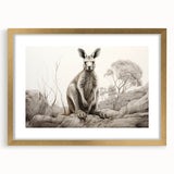 Framed wall art featuring a kangaroo design in a stylish gold frame with a mat, showcasing vibrant colors and intricate details, ideal for wildlife enthusiasts.