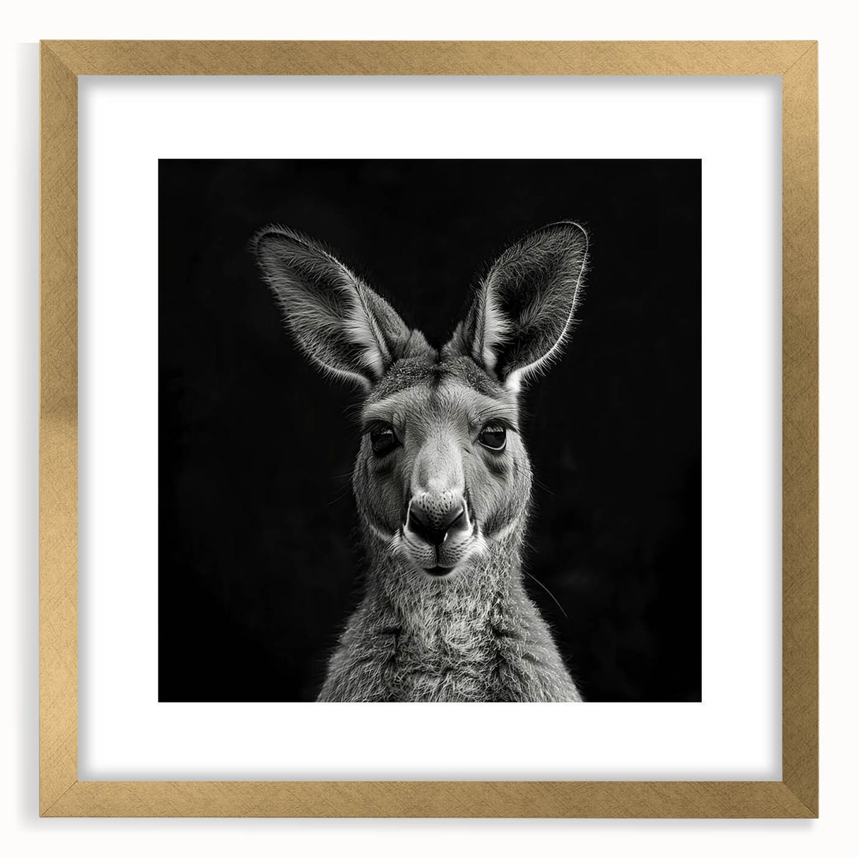 Kangaroo wall art design in a gold frame with mat, showcasing a vibrant wildlife scene, ideal for home decor enthusiasts and animal lovers. Perfect for adding a touch of nature-inspired elegance to any room.