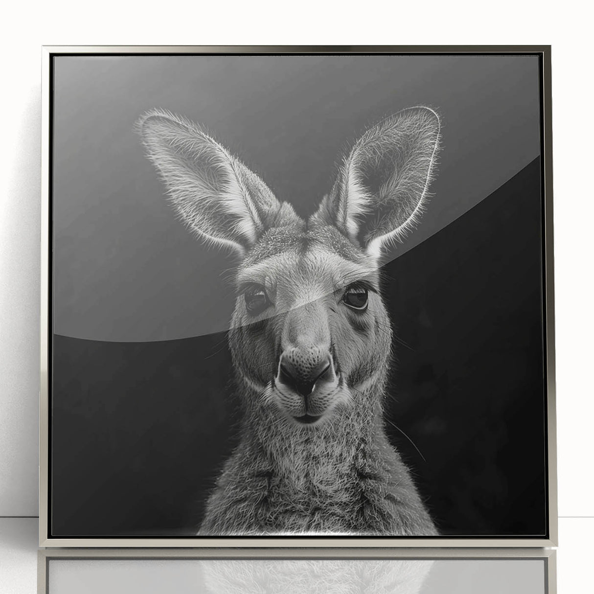 Framed wall art featuring a detailed kangaroo design from the "Animals A Wild Life" collection, set in a sleek silver frame, ideal for nature-themed decor.