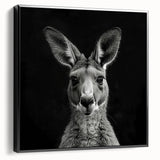 Framed canvas wall art showcasing a side view of a kangaroo design from the "Animals - A Wild Life" collection, featuring a sleek black frame and vibrant colors, perfect for nature-inspired decor.