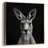 Framed canvas wall art featuring a side view of a kangaroo design from the "Animals A Wild Life" collection, showcasing golden accents on a textured background. Perfect for nature-themed decor.