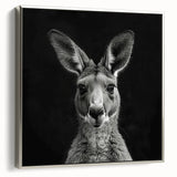 Framed wall art featuring a silver-edged kangaroo design, showcasing vibrant colors and intricate details, perfect for animal lovers and modern decor enthusiasts.
