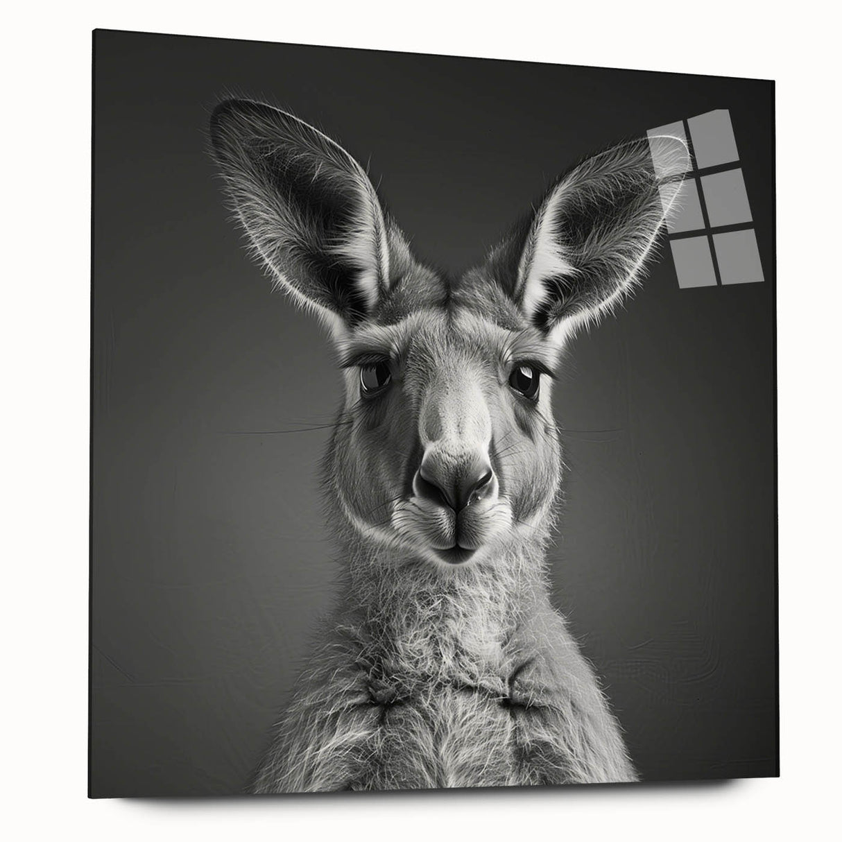 Side view of a sleek acrylic glass wall art piece showcasing a vibrant kangaroo design, ideal for animal lovers and contemporary home decor. Perfect for enhancing living spaces.