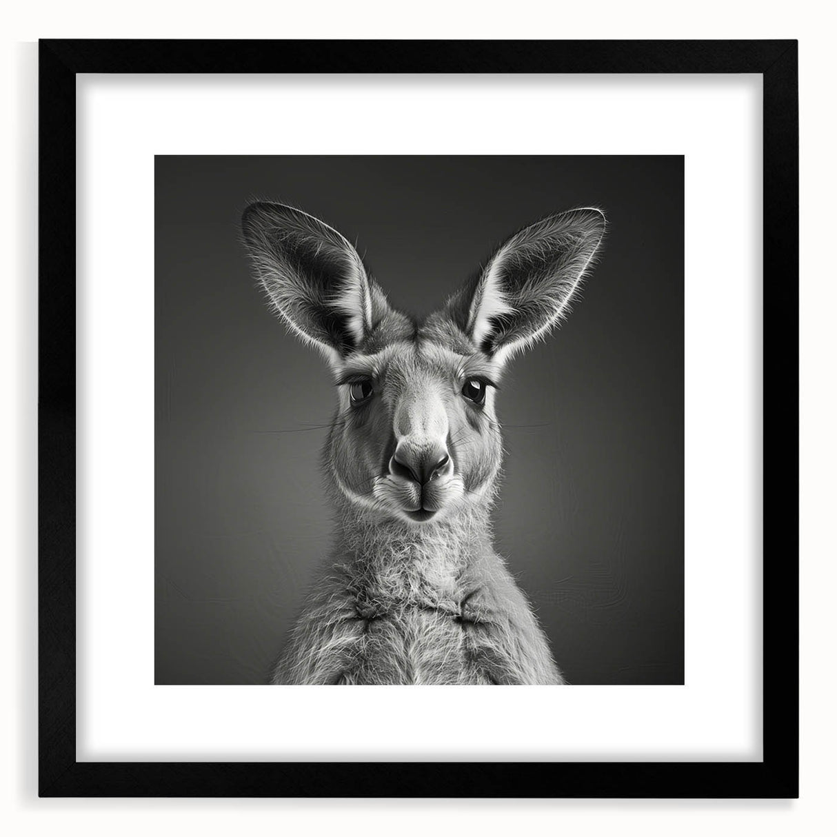 Kangaroo-themed wall art collection framed in black, showcasing vibrant wildlife design with a mat; ideal for nature lovers and home decor enthusiasts.